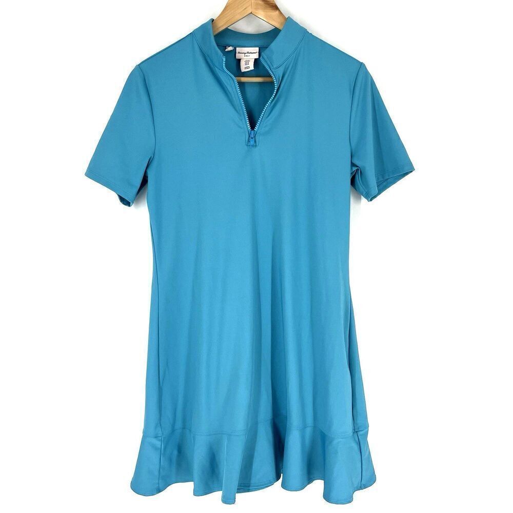 Tommy Bahama Golf Dress Size Medium Women Teal Blue Half Zip Pickle Ball Stretch